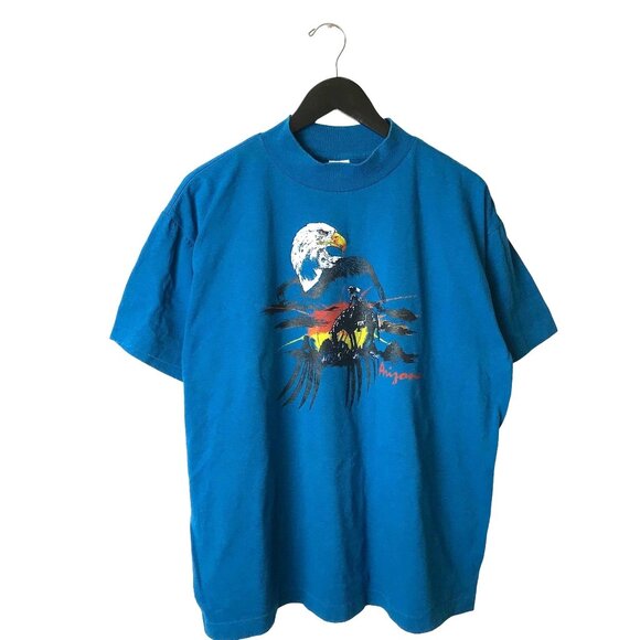 VTG 1989 Blue Tie Dye Native American Wild West Artwear Buffalo Graphic Tee LRG